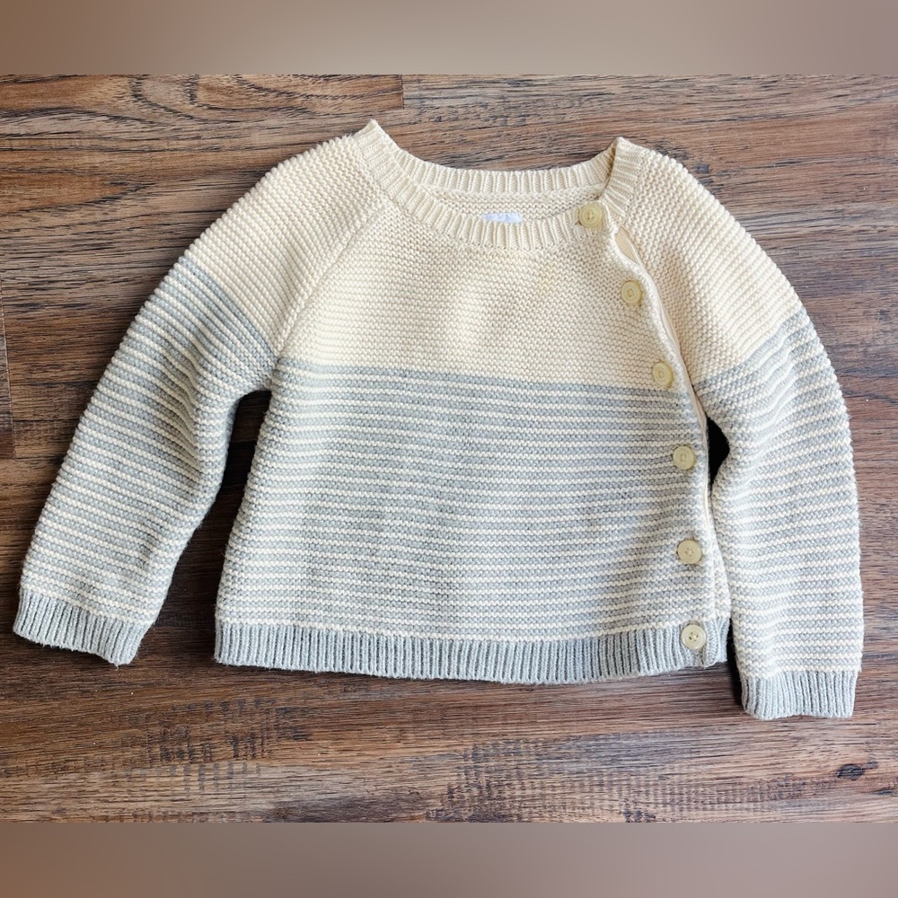 GAP Baby Brannan Kimono Knit Sweater Cream/Gray 6-12 months